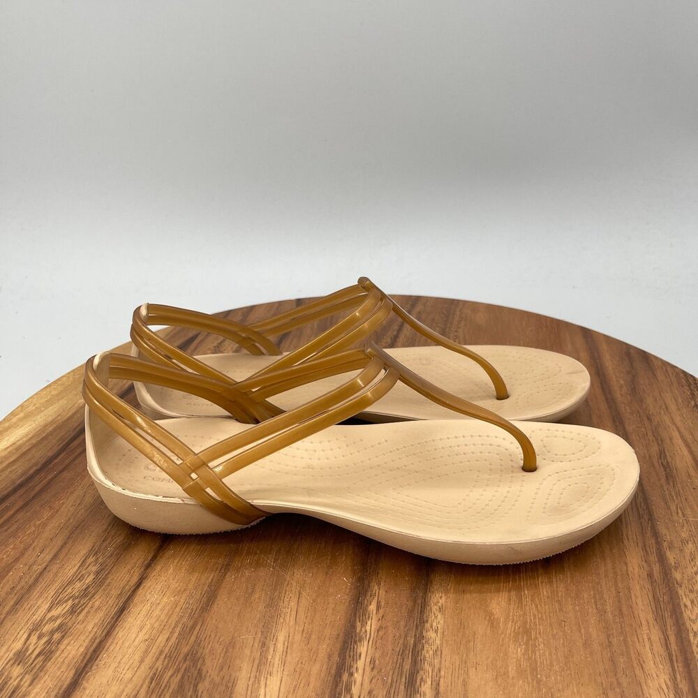 Crocs Isabella Jelly Sandals Womens Size 8 Gold Tan Casual Comfort Walking